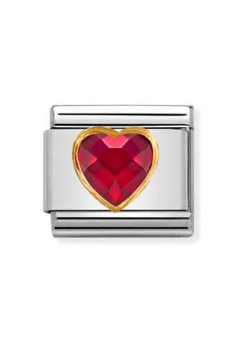 Heart Faceted CZ 18K Gold and Red