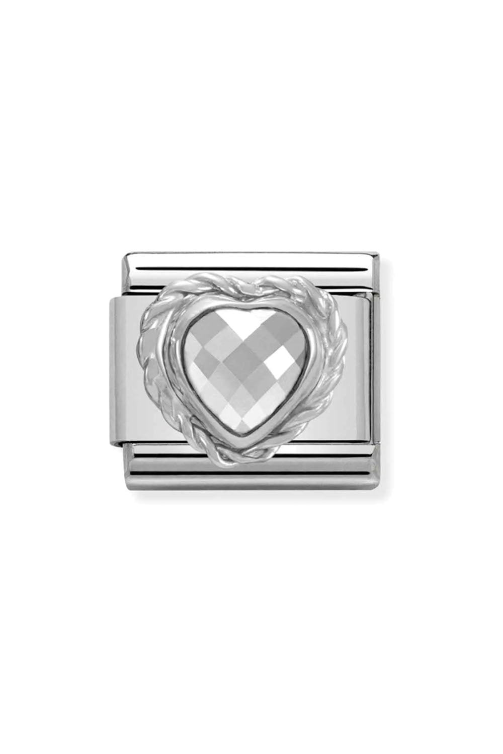 Heart faceted with 925 Sterling silver twisted setting and CZ White