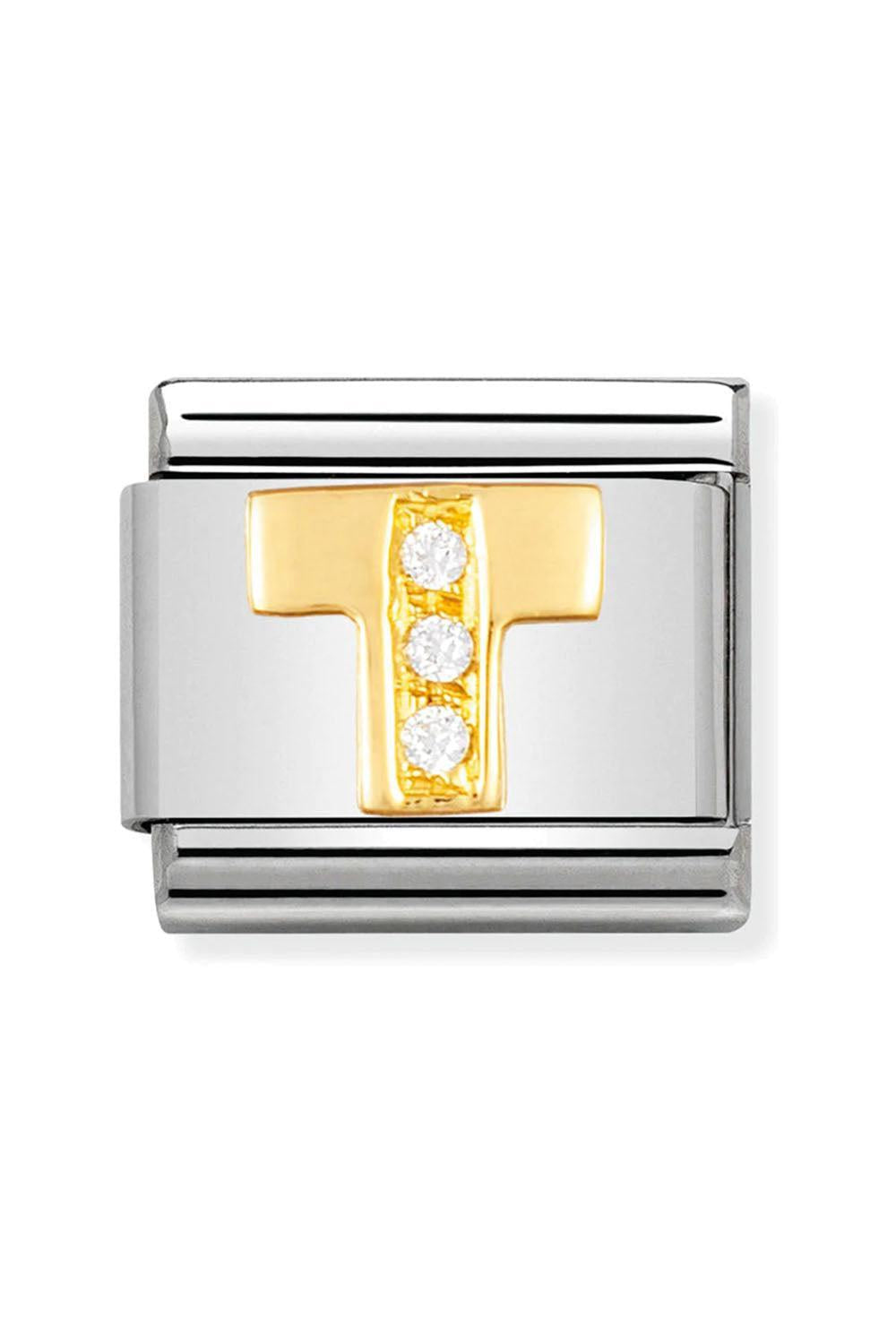 LETTERS 18k Gold and CZ T