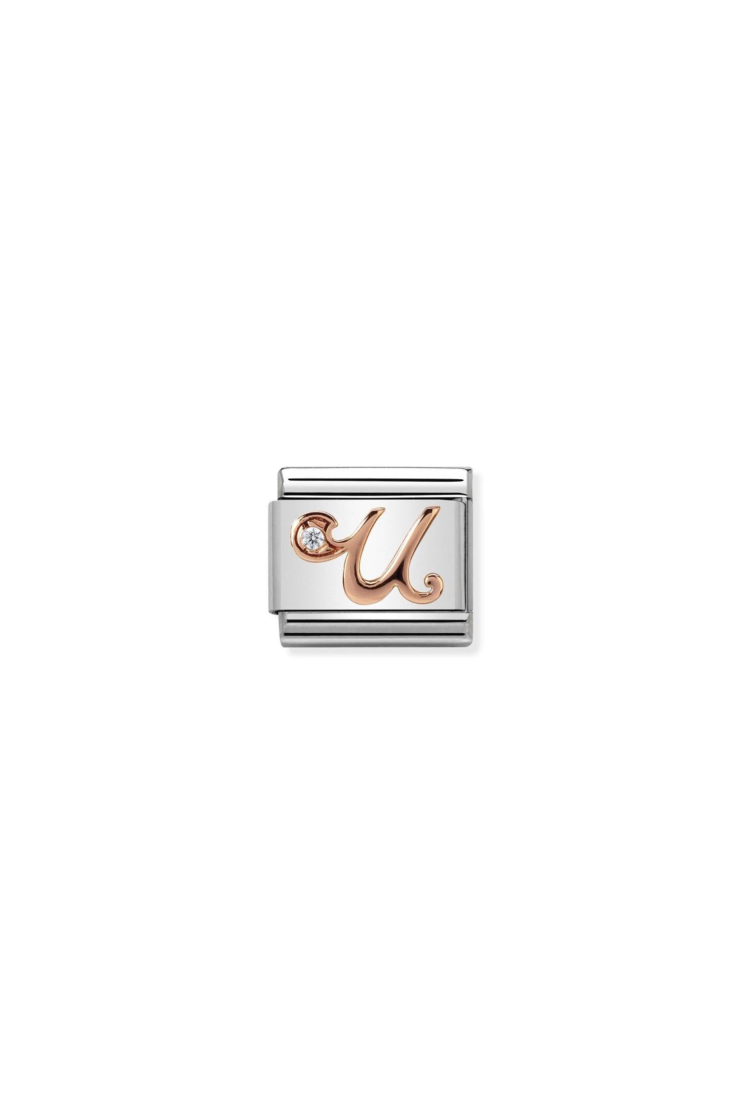 LETTERS 9k rose gold and CZ U