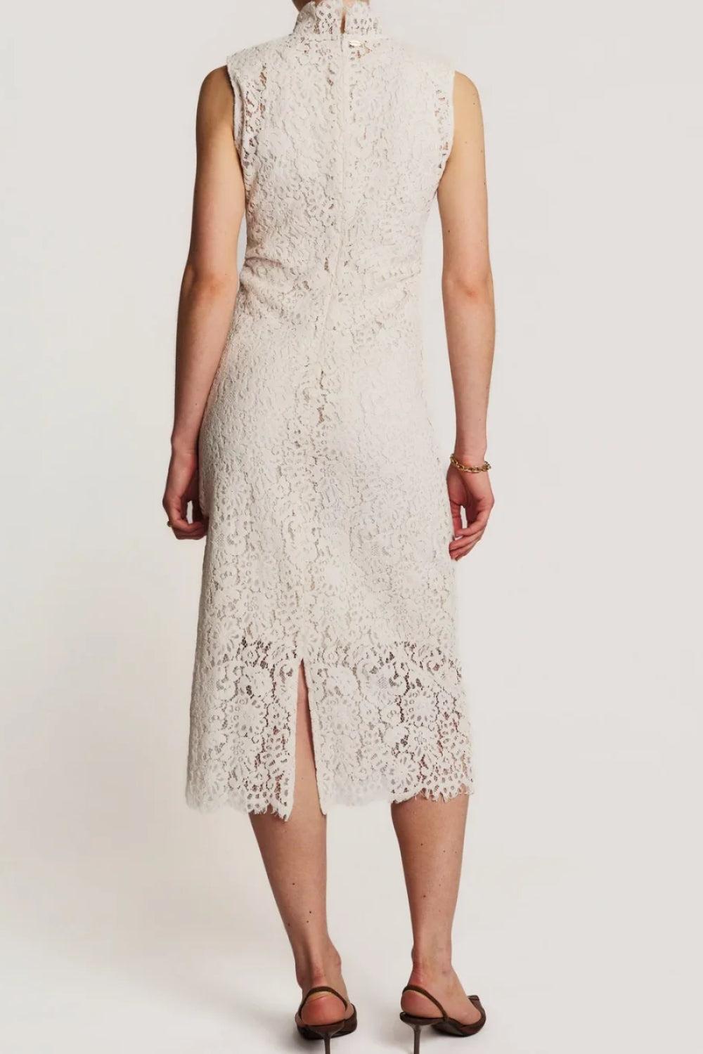 Lace Velvet Midi Dress Vintage White