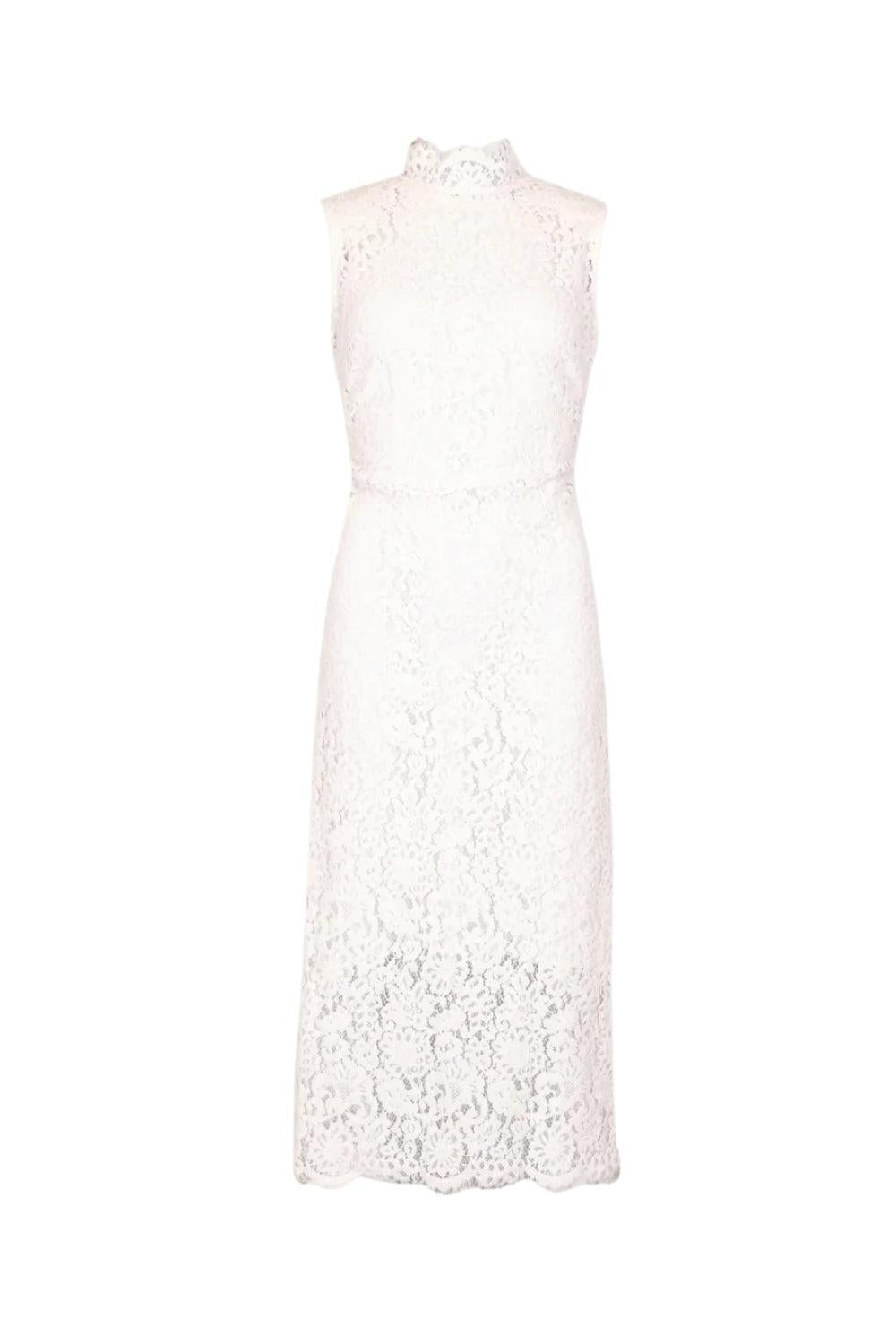 Lace Velvet Midi Dress Vintage White