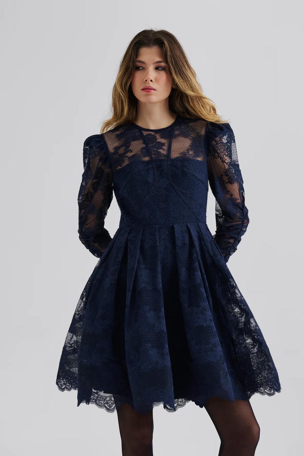 Leoni Lace Mini Dress Dark Blue