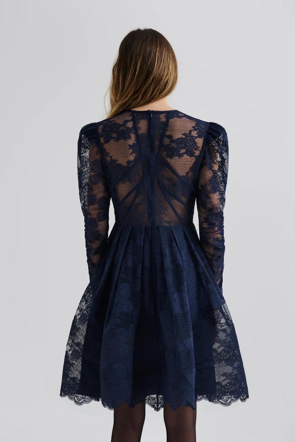 Leoni Lace Mini Dress Dark Blue