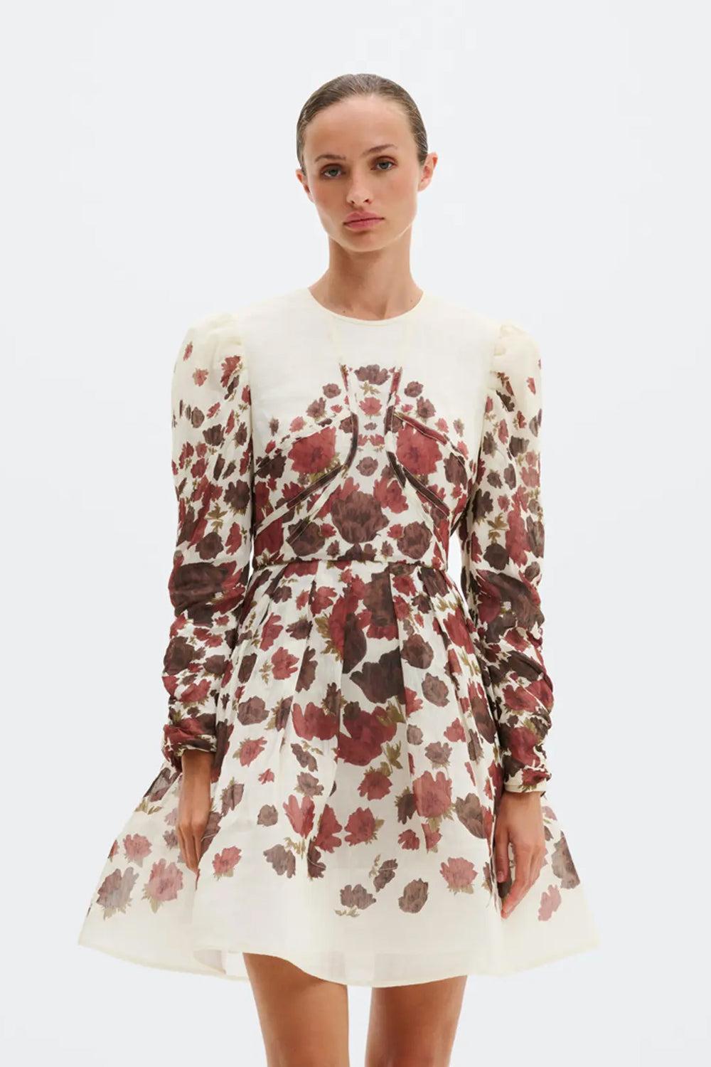 Leoni Silk Blend Mini Dress Wine Peony