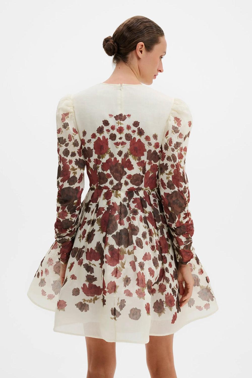 Leoni Silk Blend Mini Dress Wine Peony