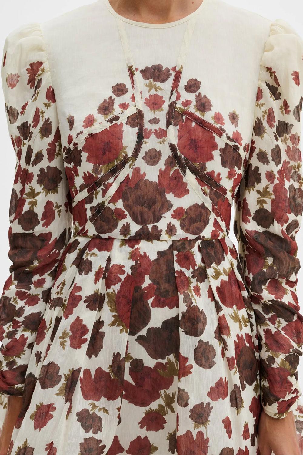 Leoni Silk Blend Mini Dress Wine Peony