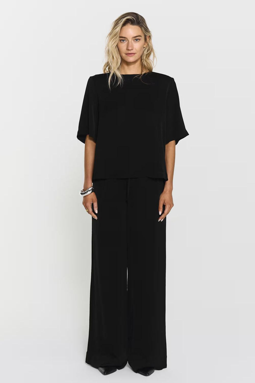 Leonie Satin Tee Black