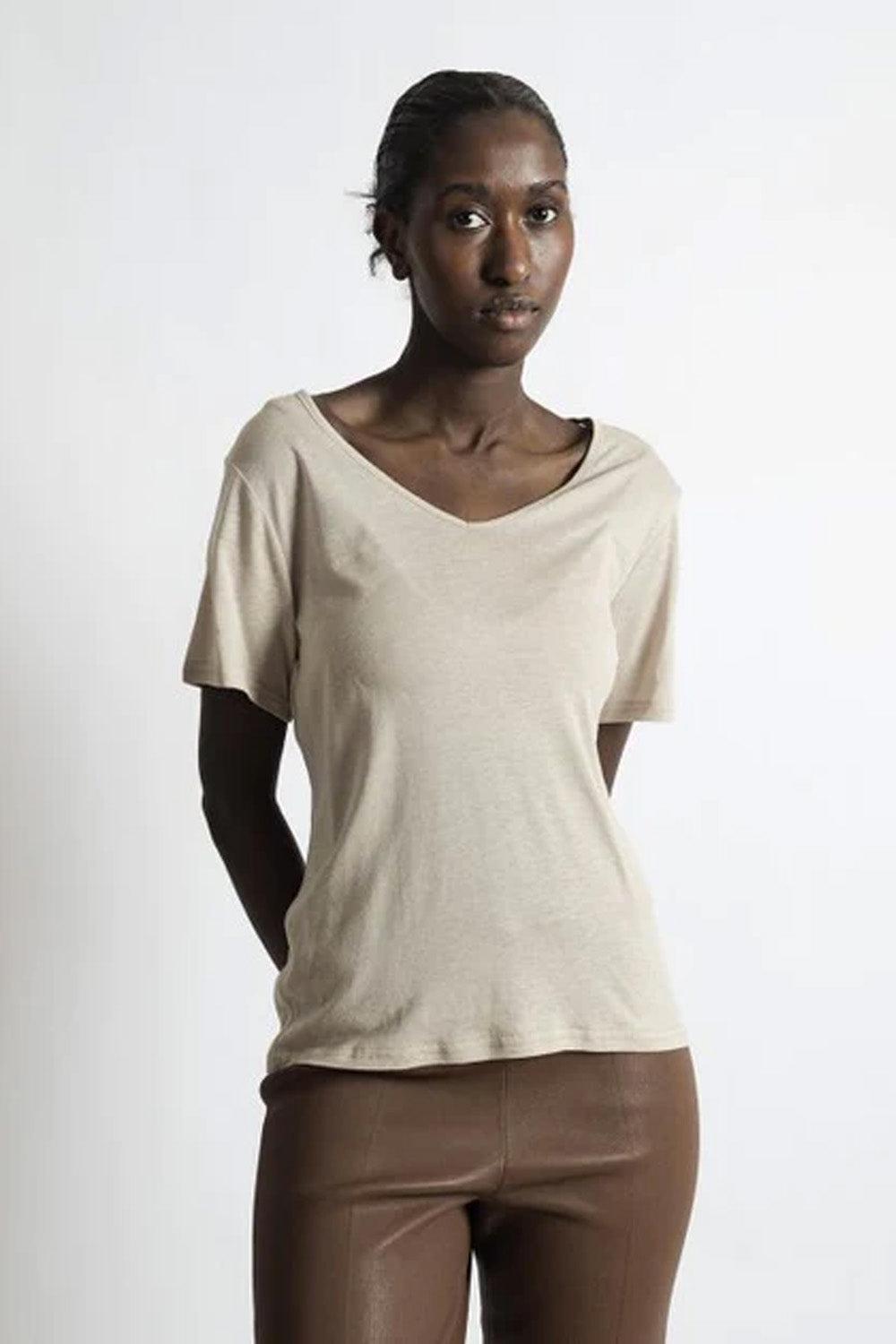 Linen V-neck Tee Humus