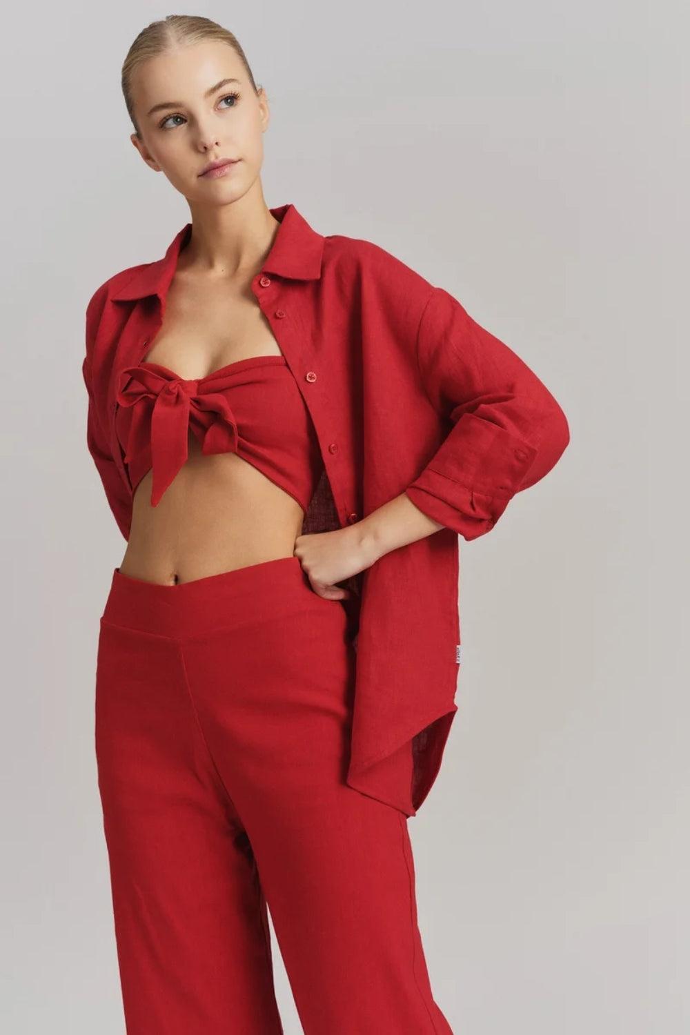 Livia Linen Shirt Red