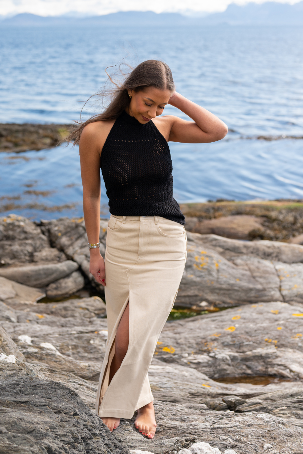 Long Denim Skirt Raw Cotton