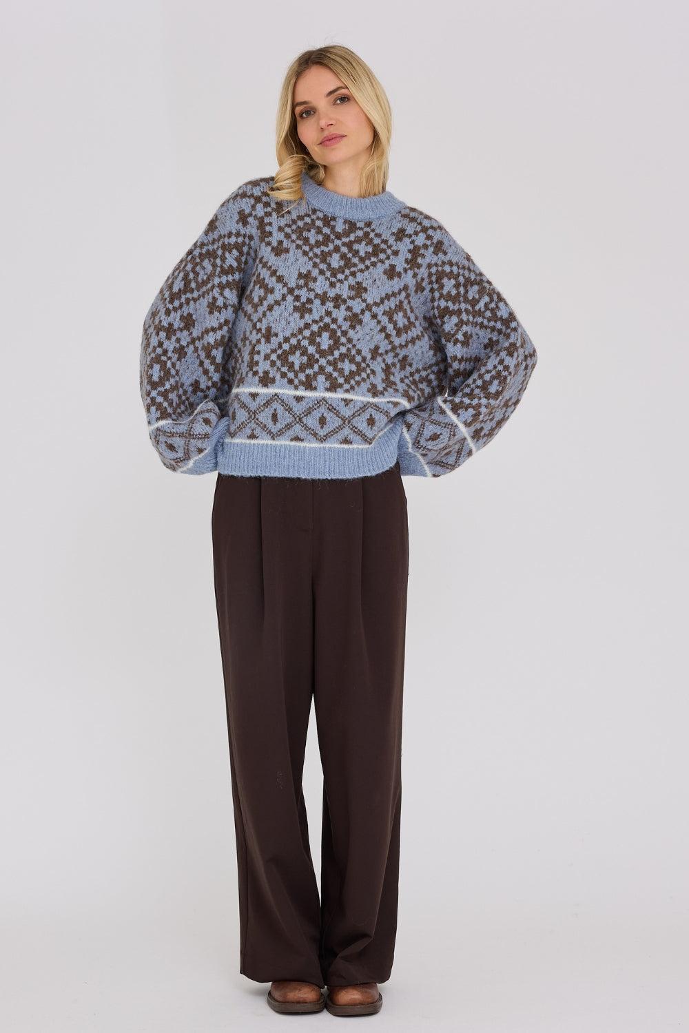 Luxana Knit Pullover Brown/Blue
