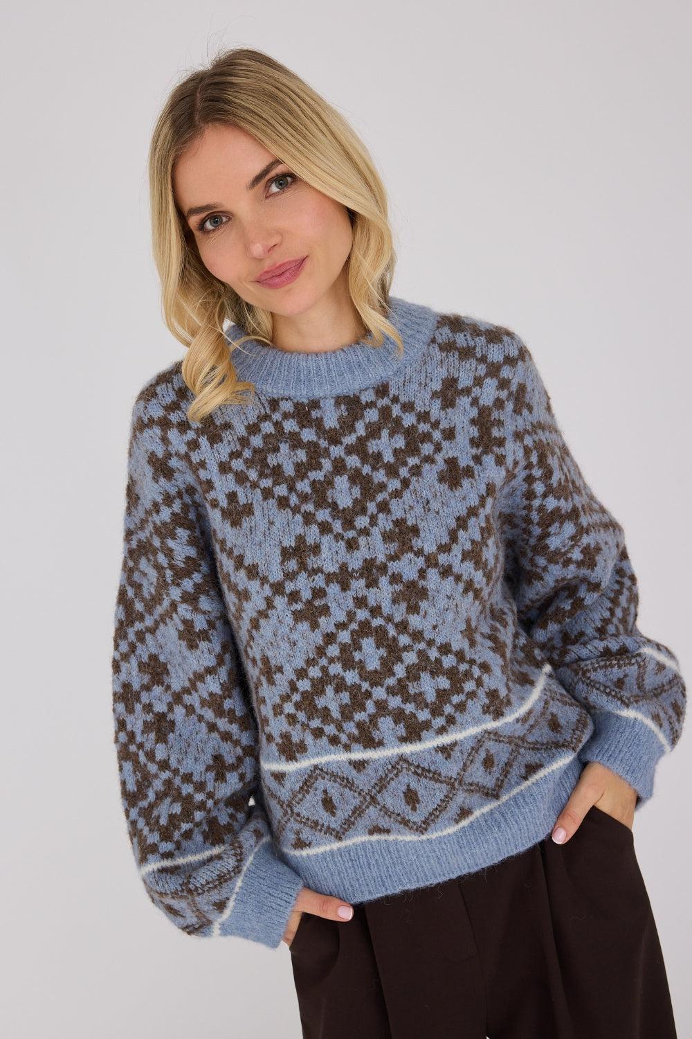 Luxana Knit Pullover Brown/Blue