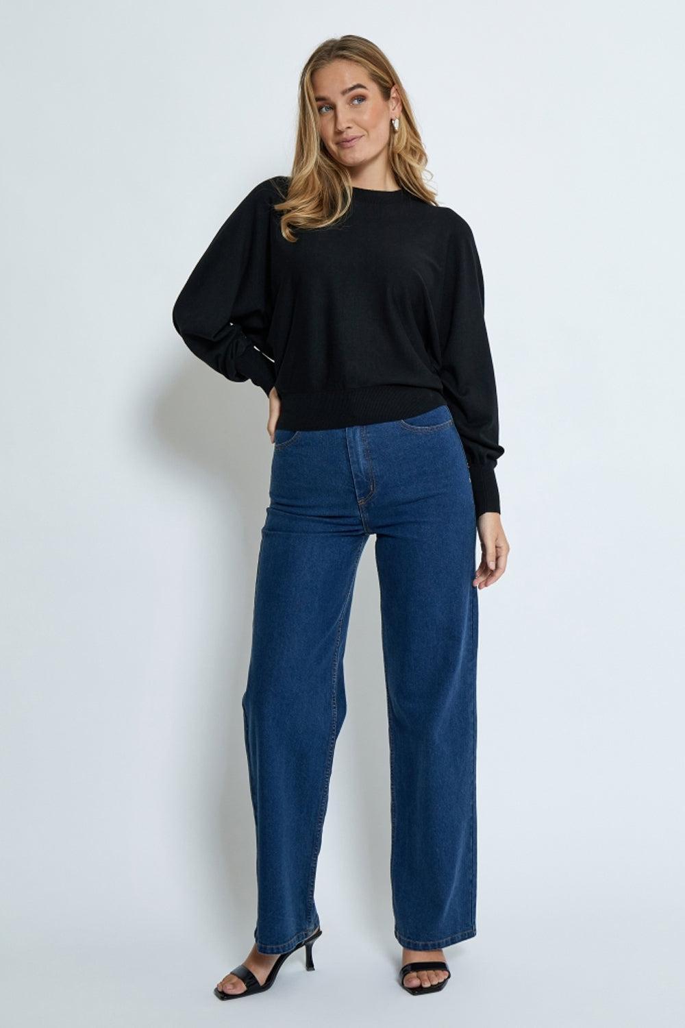 MSDana Bat Sleeve Knit Pullover Black