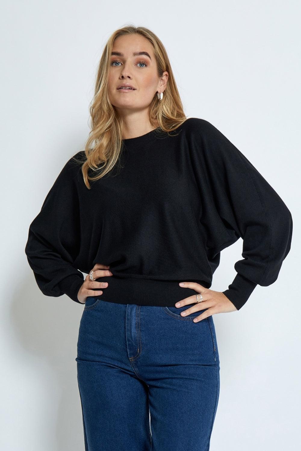 MSDana Bat Sleeve Knit Pullover Black