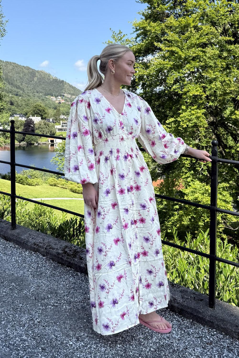 Marie Maxi dress White pink flower