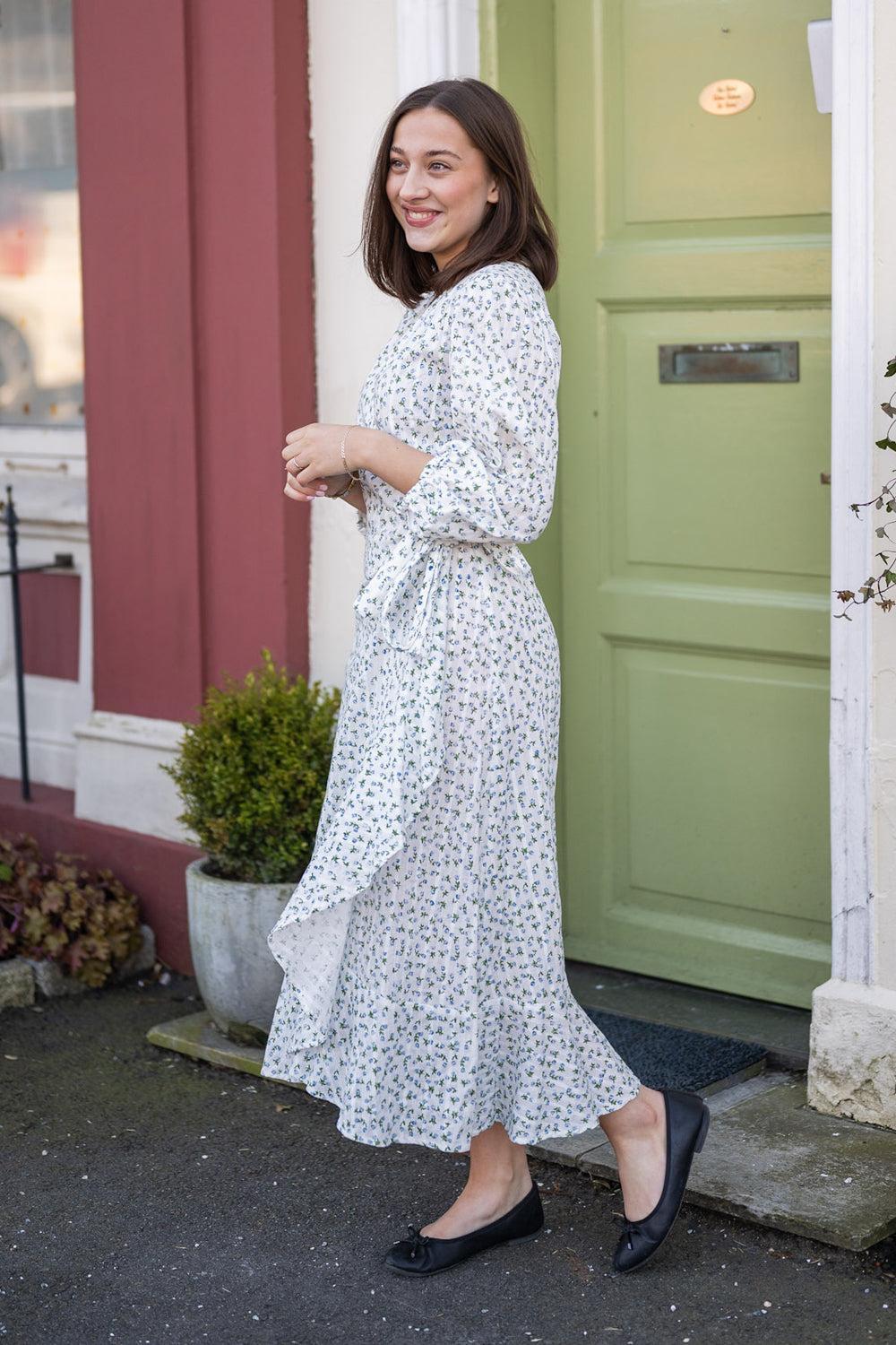 Mercine Wrap Dress Blue Flower Print