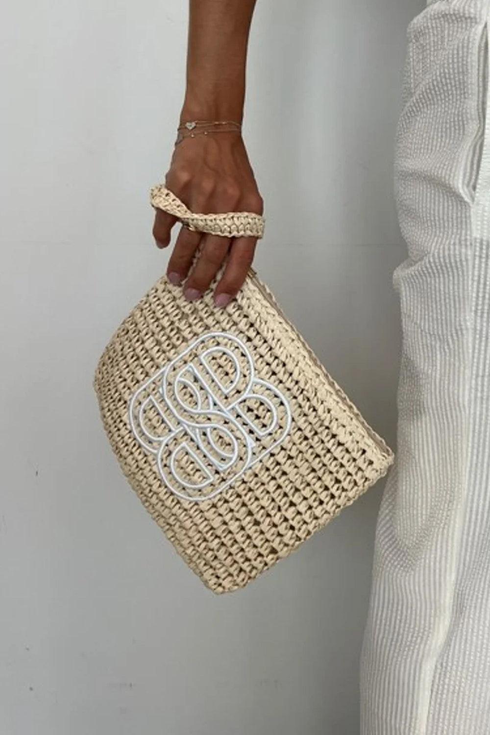 Mim Straw Clutch Beige