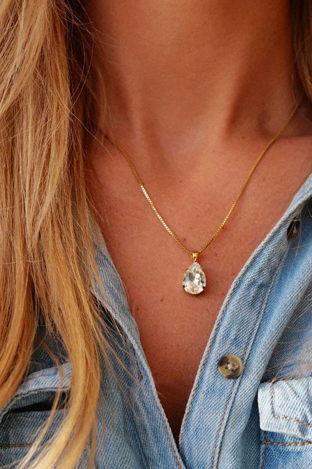 Mini Drop Necklace Gold Crystal