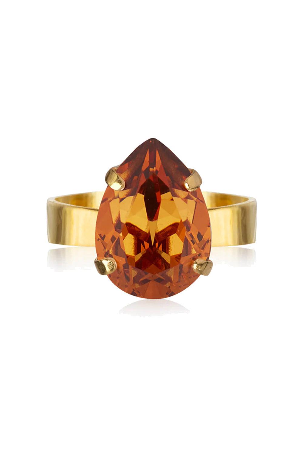 Mini Drop Ring Gold Light Amber