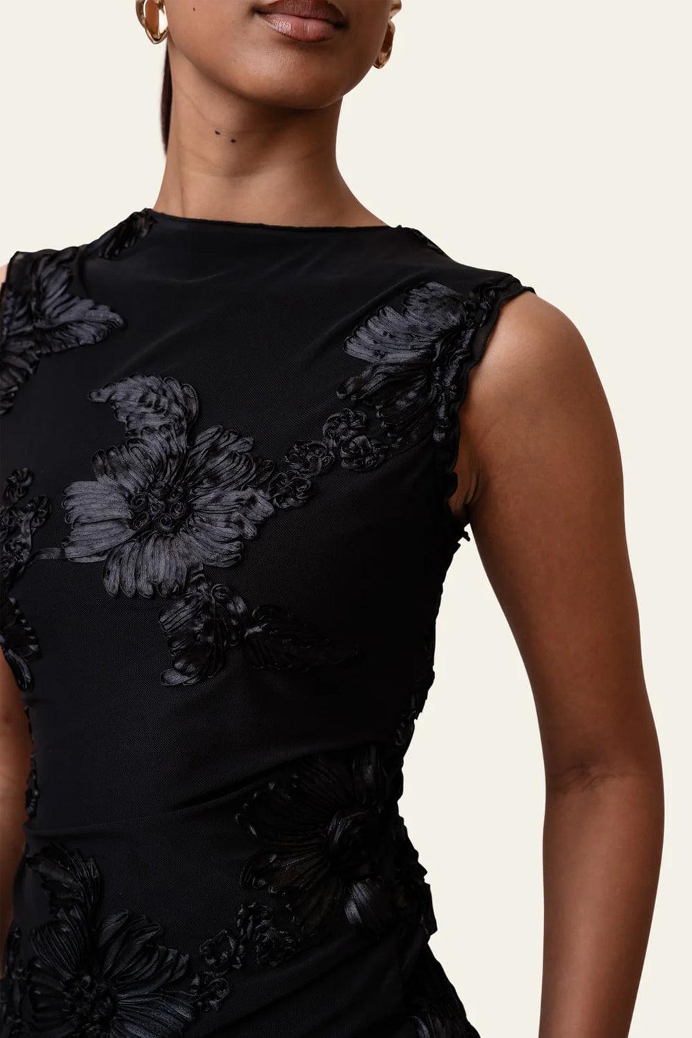 MiraIC Mesh Top Black Flower