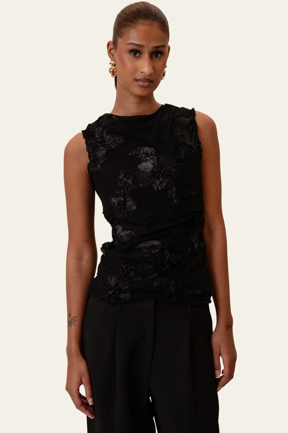 MiraIC Mesh Top Black Flower
