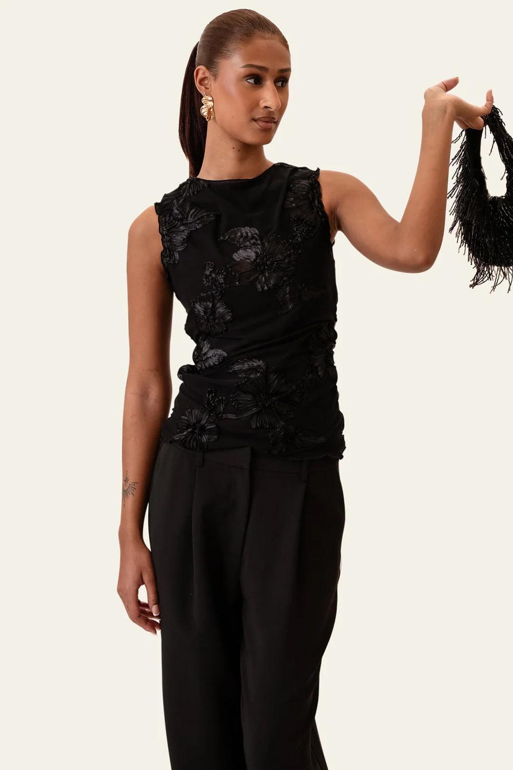 MiraIC Mesh Top Black Flower