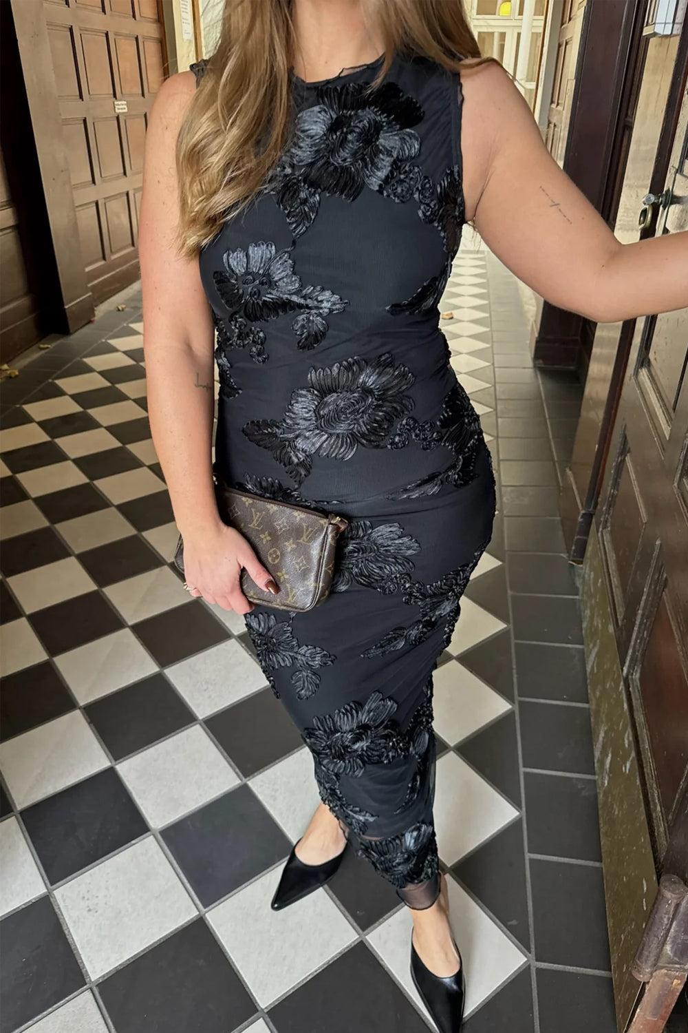 Miraic Mesh Dress - Black Flower
