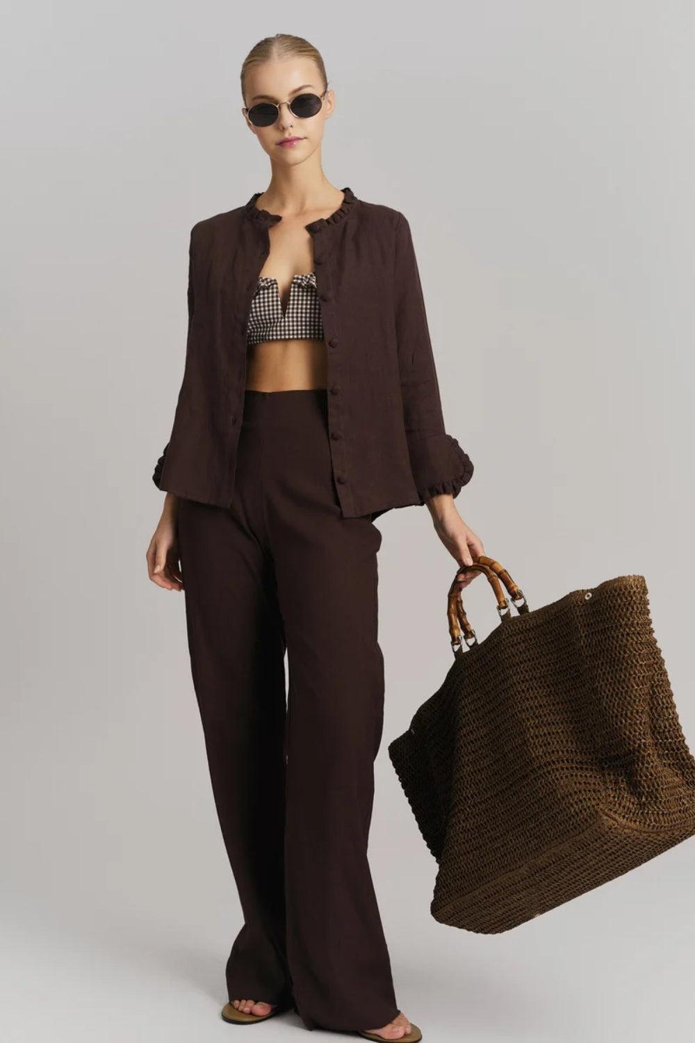 Molly Linen Pants Dark Brown