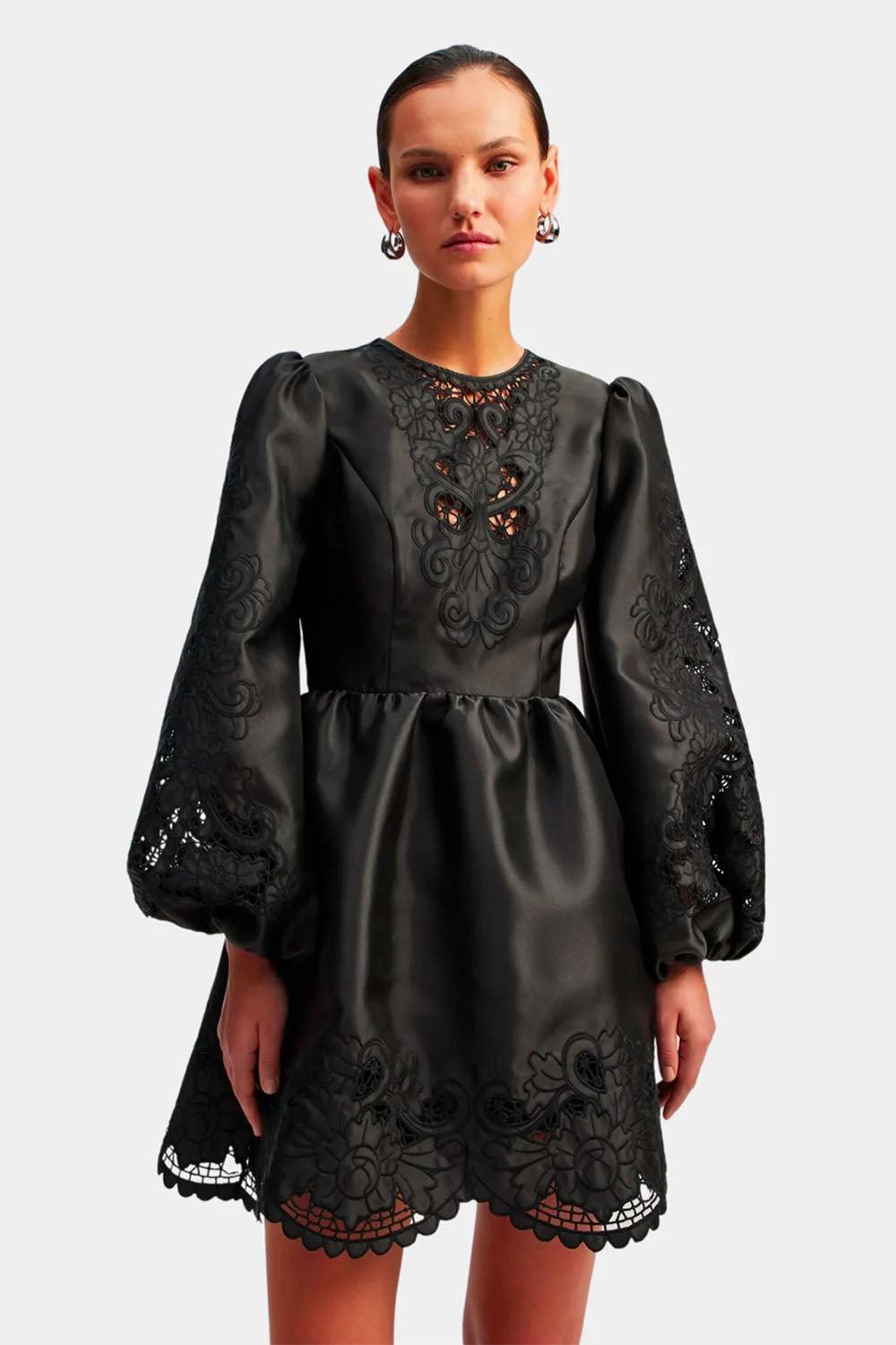 Molly broderie anglaise scallop hem mini dress Black