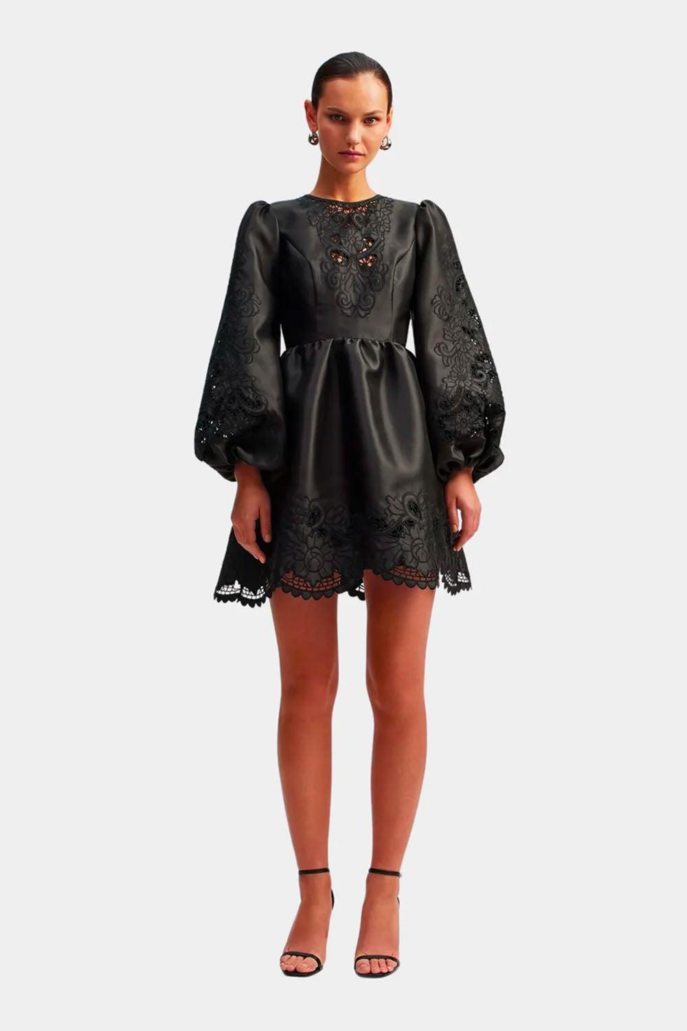 Molly broderie anglaise scallop hem mini dress Black