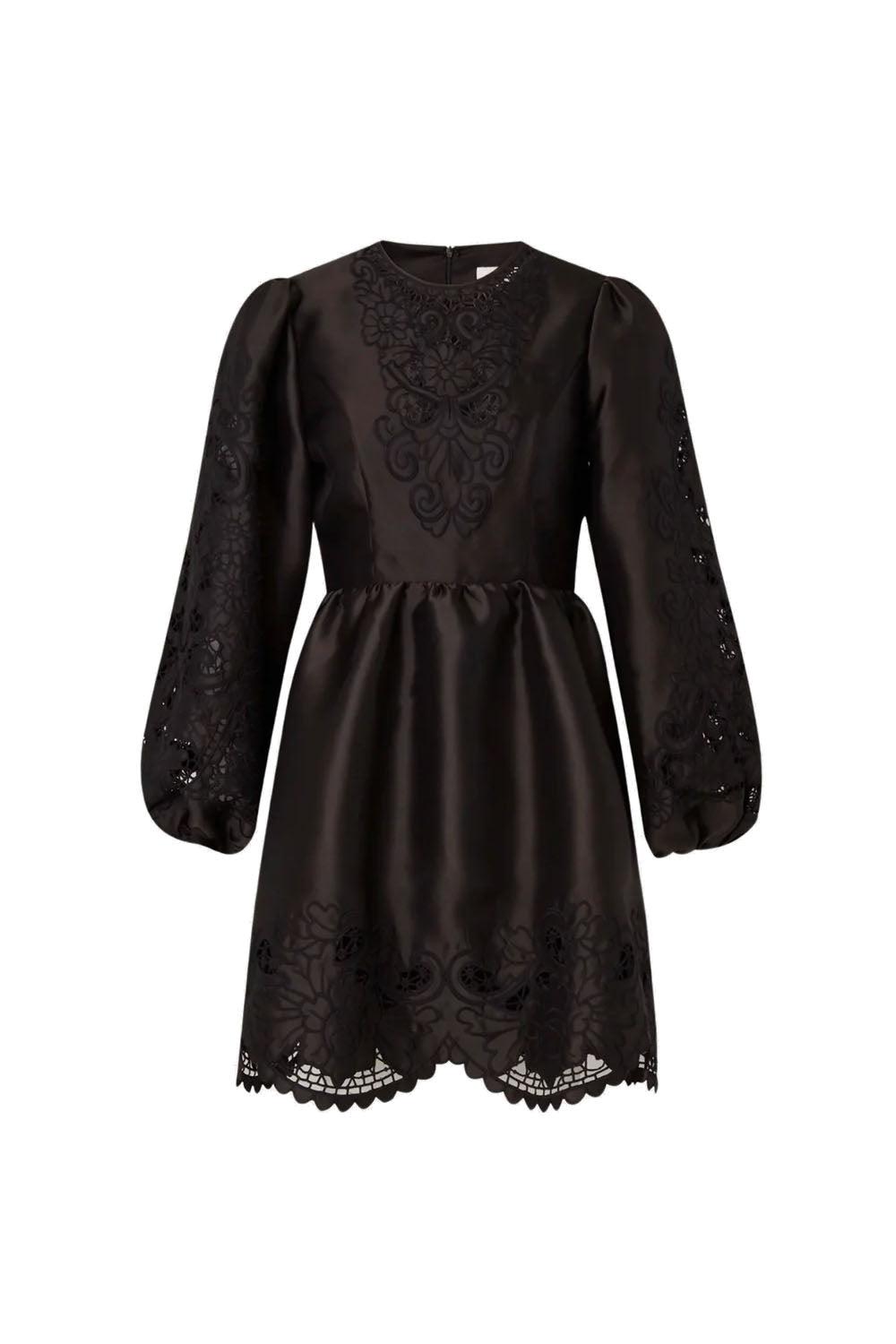 Molly broderie anglaise scallop hem mini dress Black