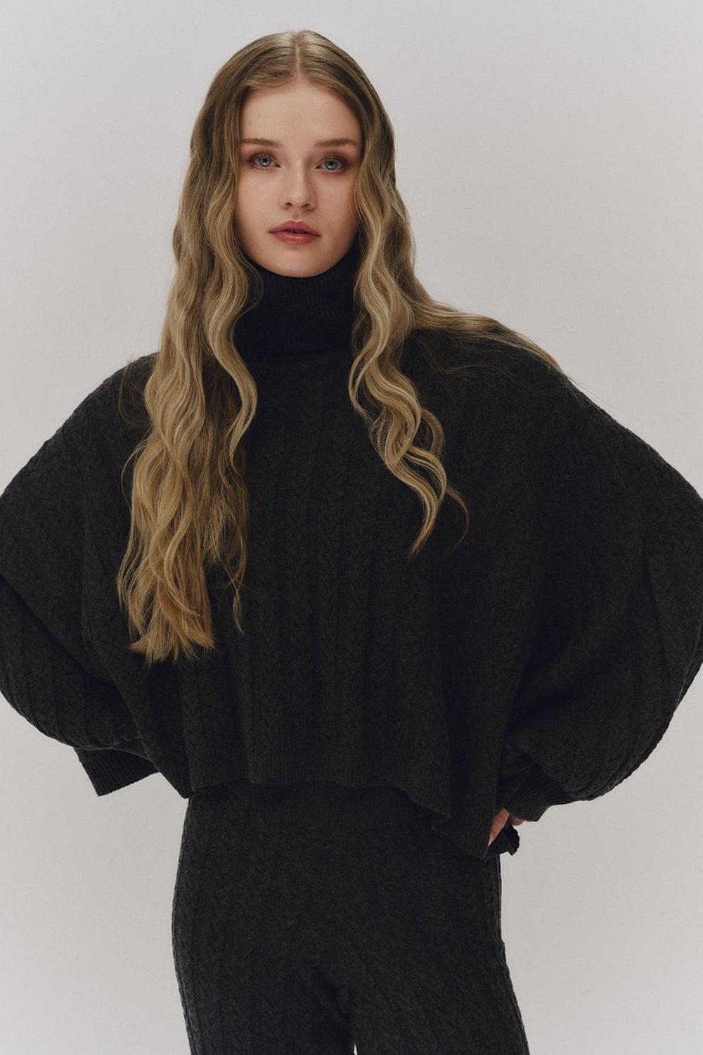 Mona Wool Poncho Dark Grey