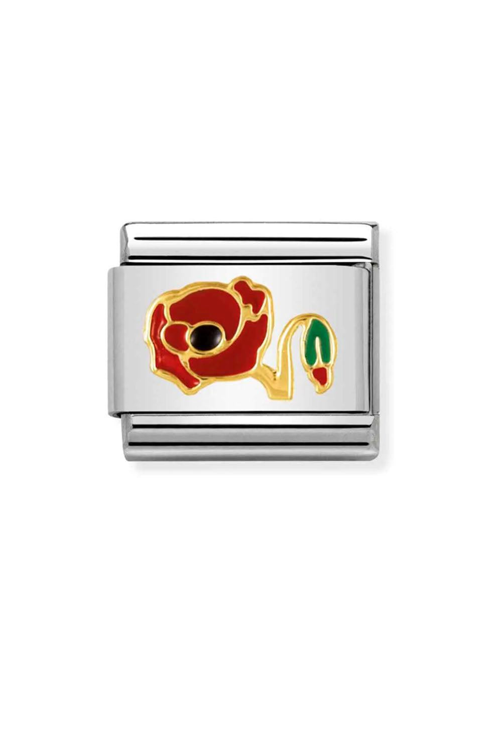 Nature 18k Gold & ename poppy