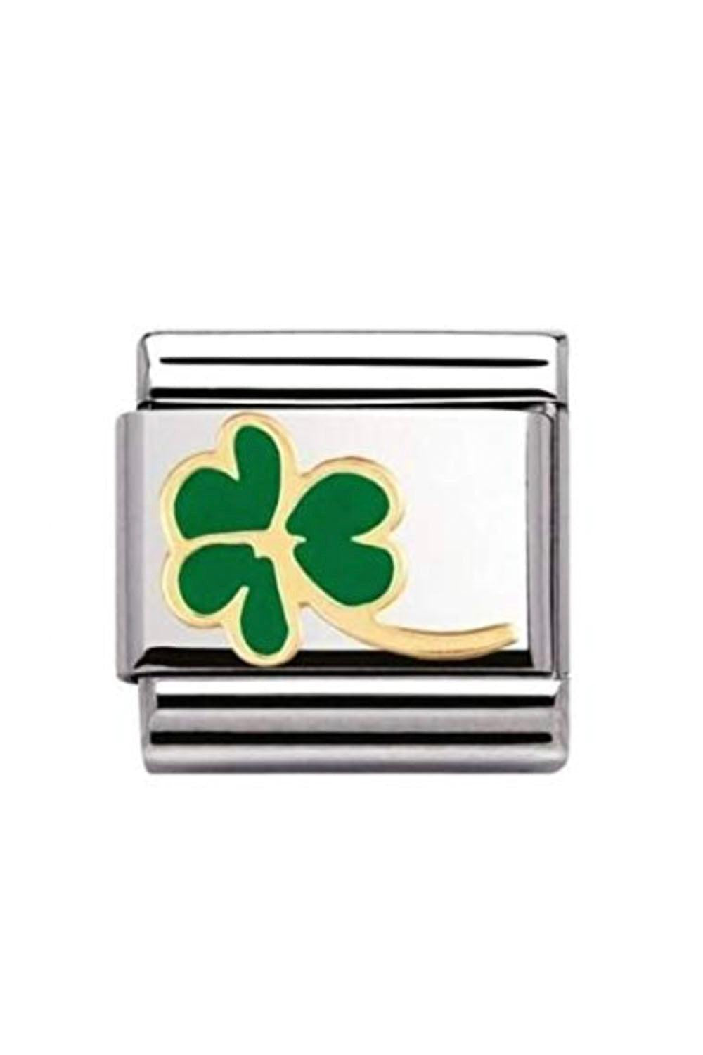 Nature 18k Gold & enamel Clover with stem