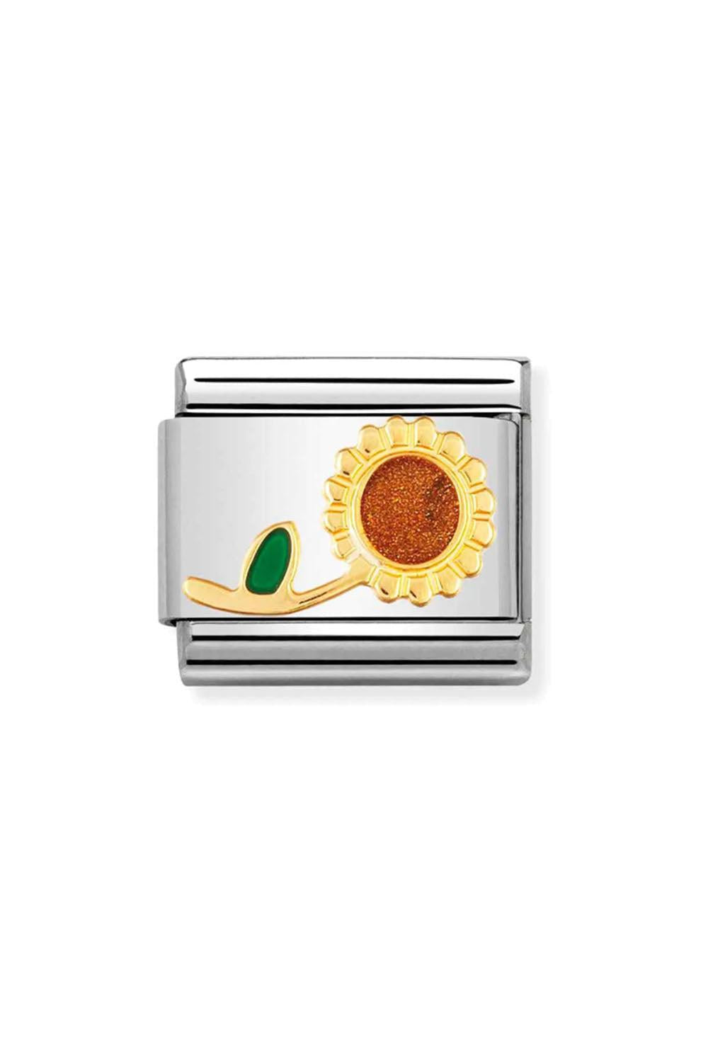 Nature 18k Gold & enamel sunflower with stem