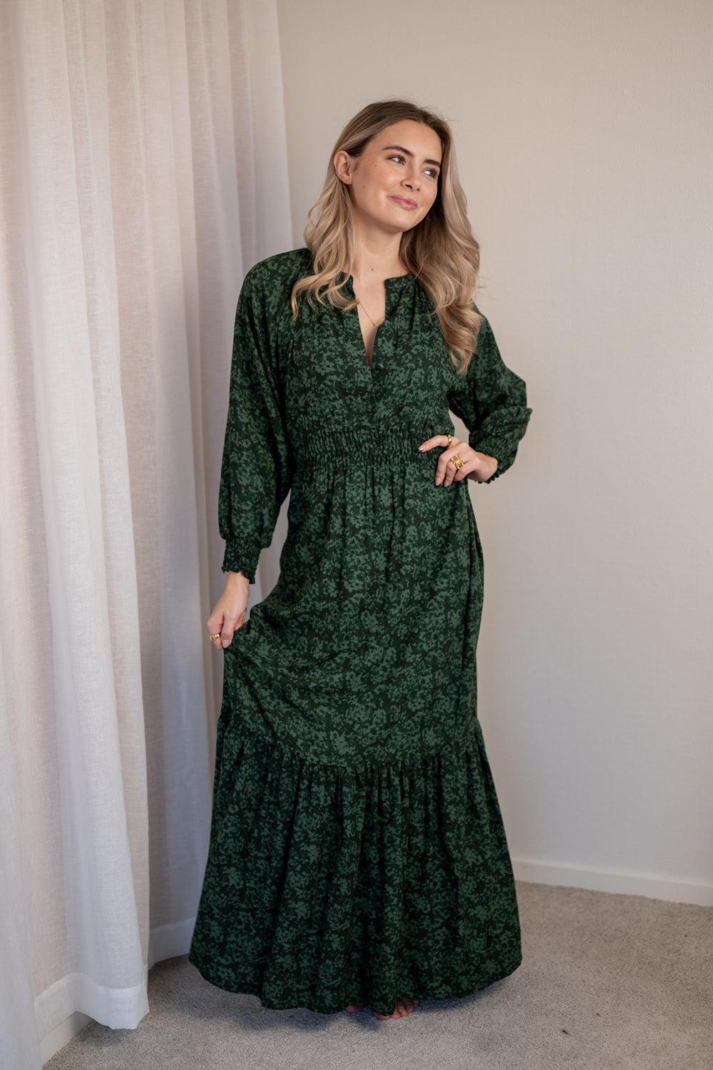 Oline Button Dress Green S/F