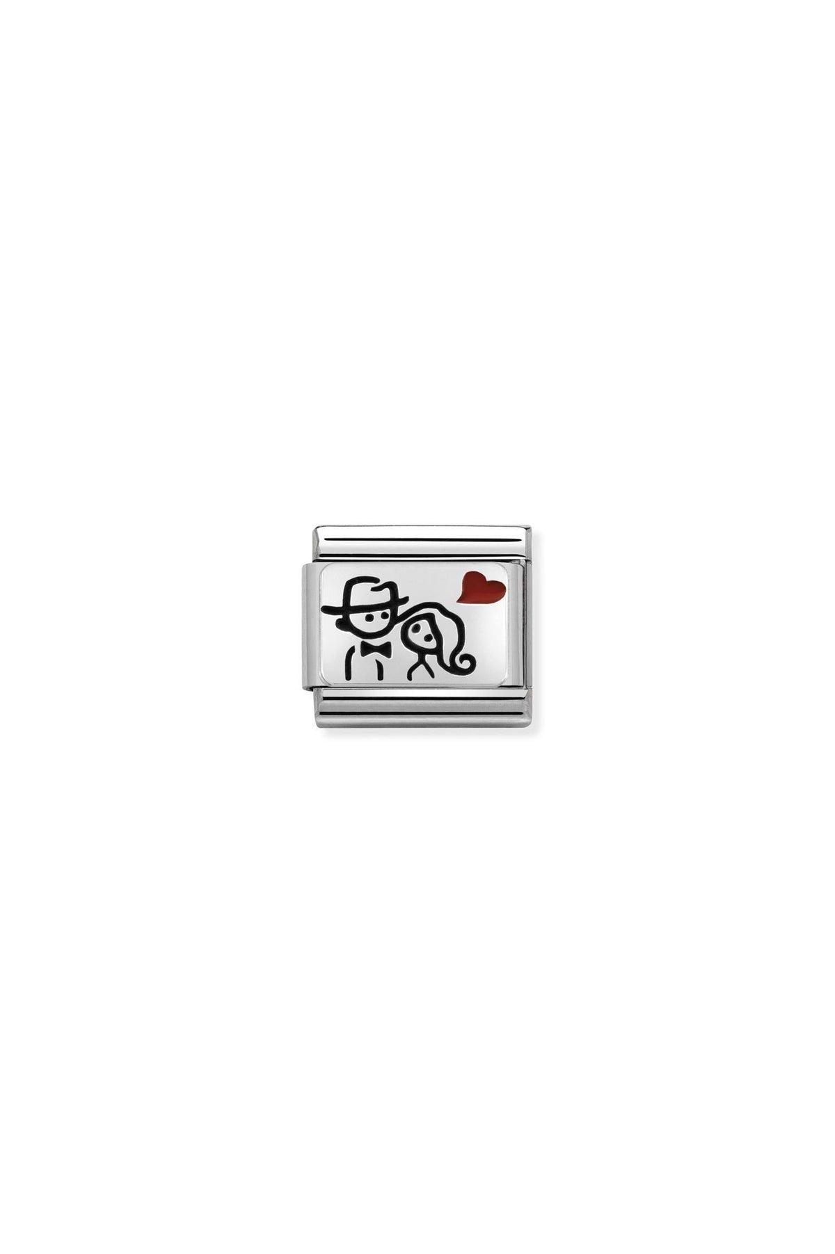 Oxidised plate 925 sterling Silver and Enamel Couple with Heart