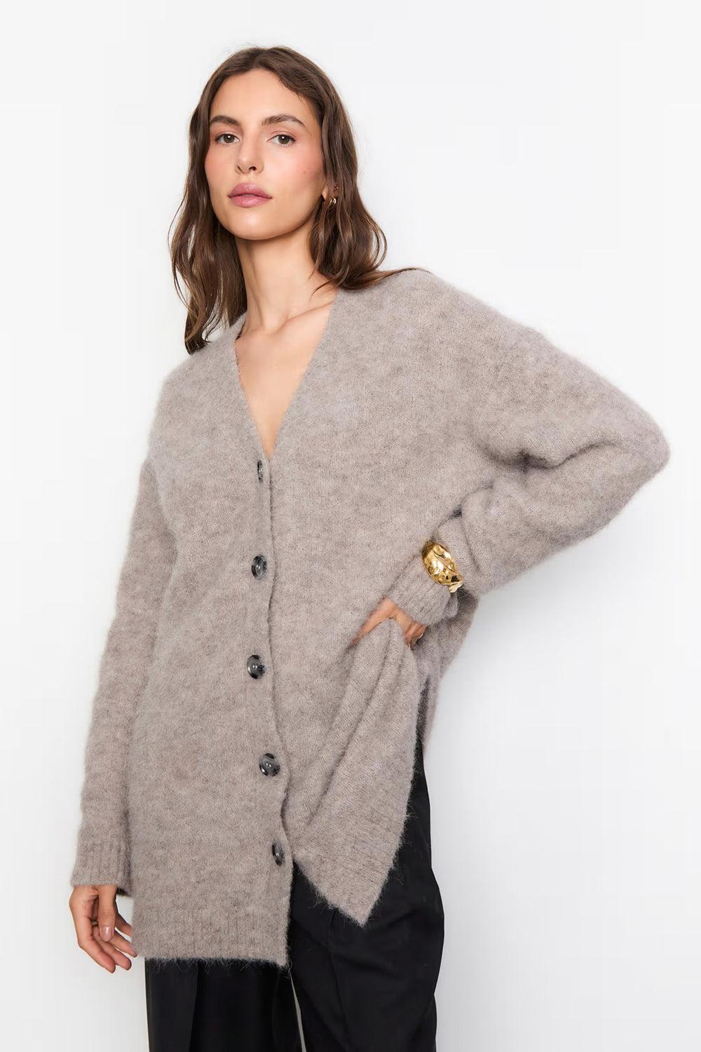 Paula Knit Cardigan Taupe Melange