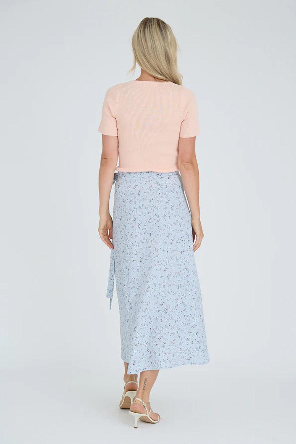 Peony Wrap Skirt light blue/offwhite