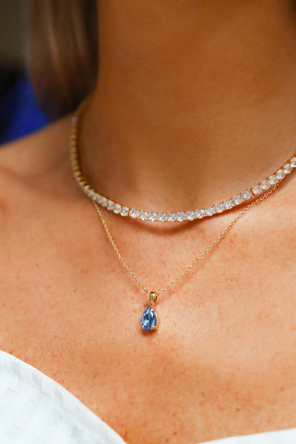 Petite Drop Necklace Gold Lapis