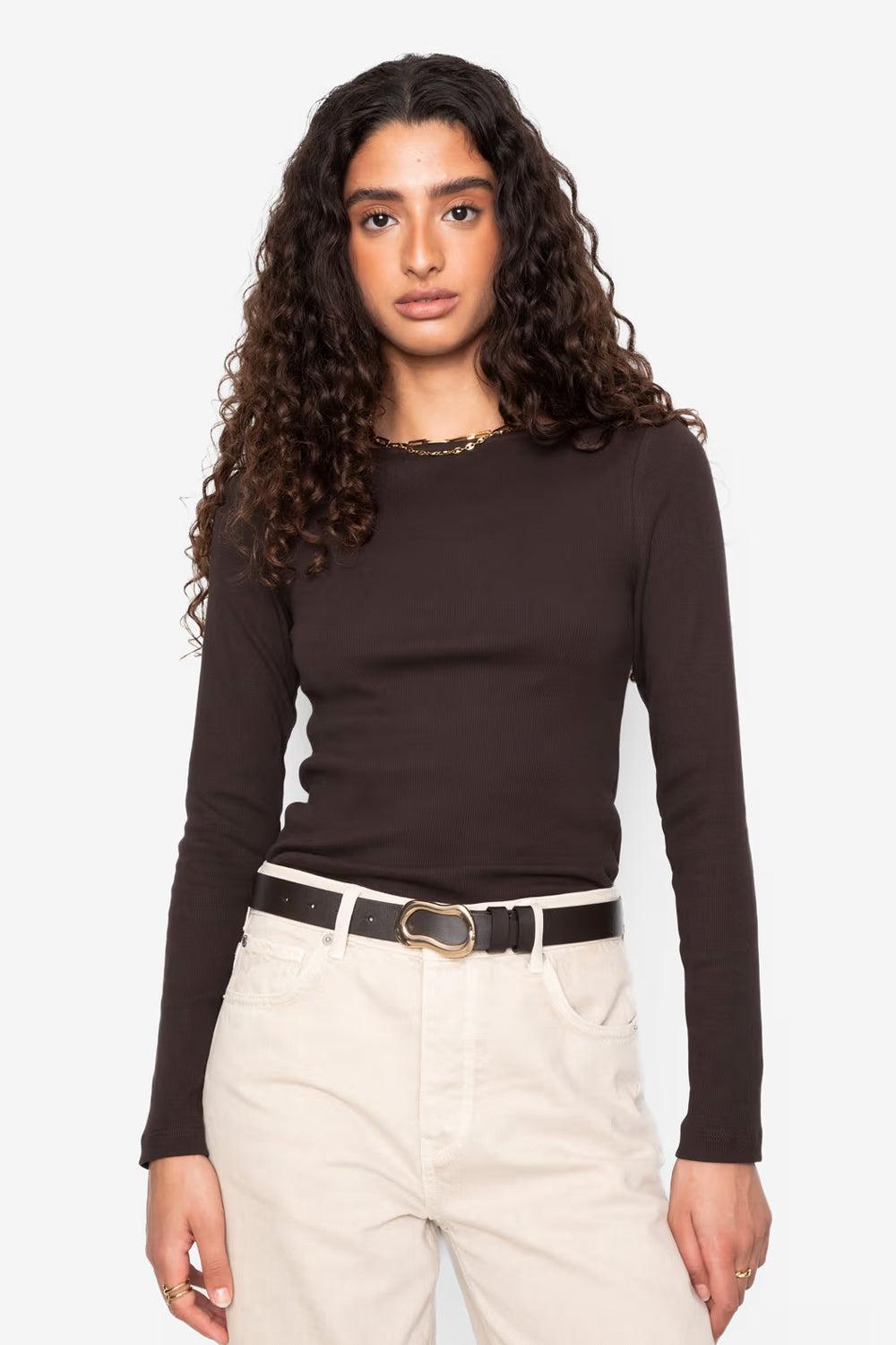 Petronella Rib Boatneck Dark Brown