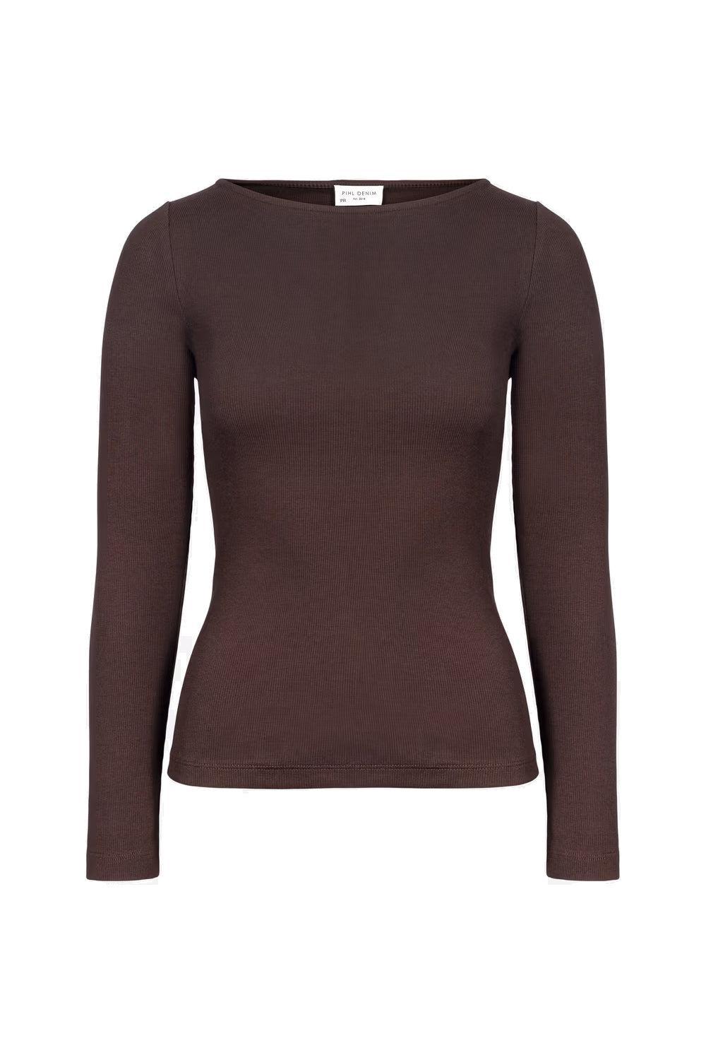 Petronella Rib Boatneck Dark Brown