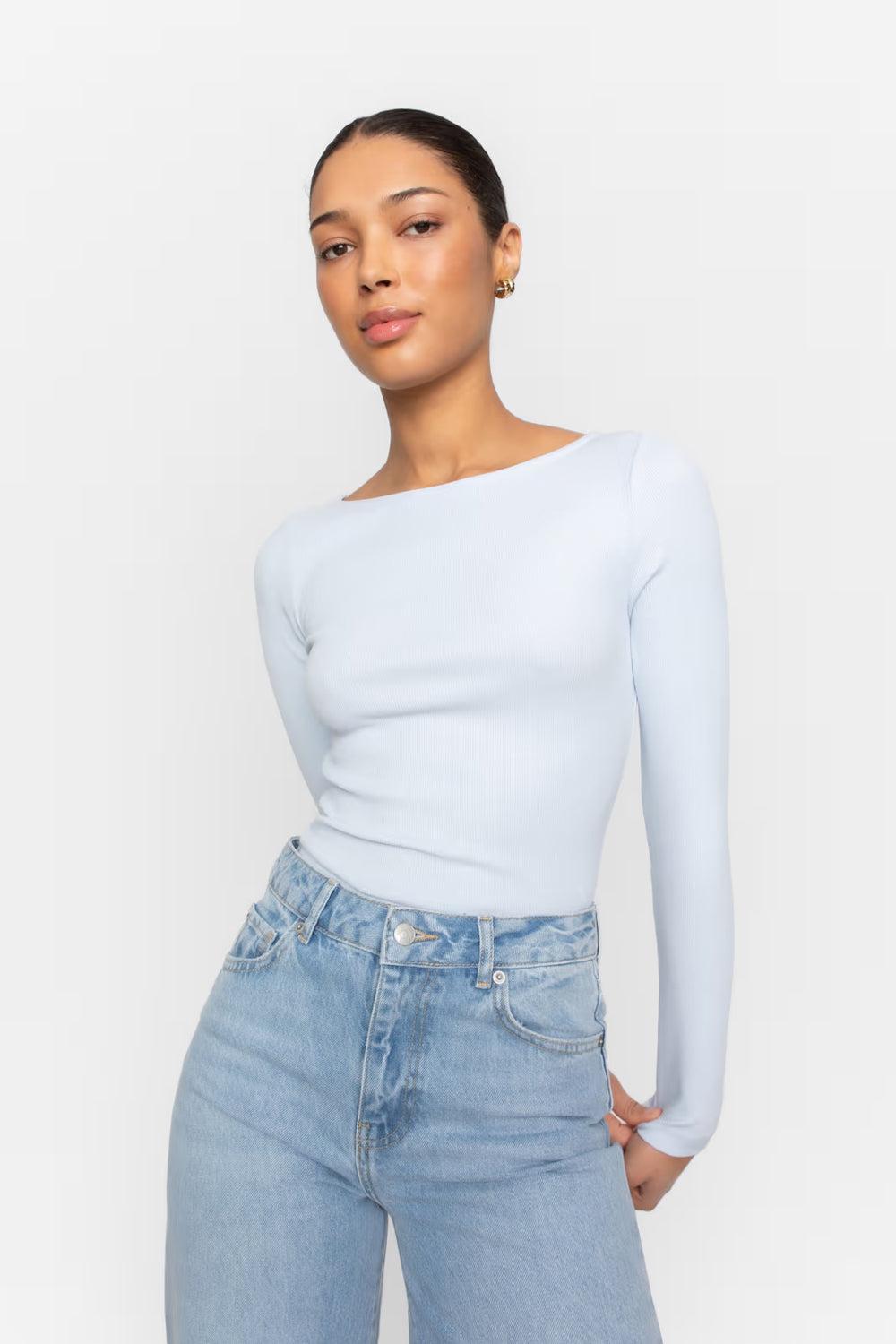 Petronella Rib Boatneck light blue