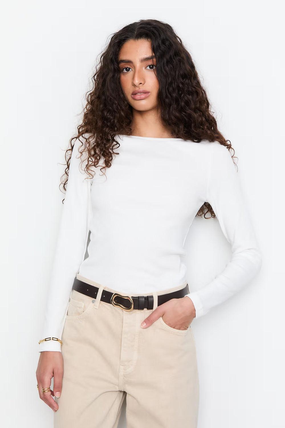 Petronella Rib Boatneck off-white