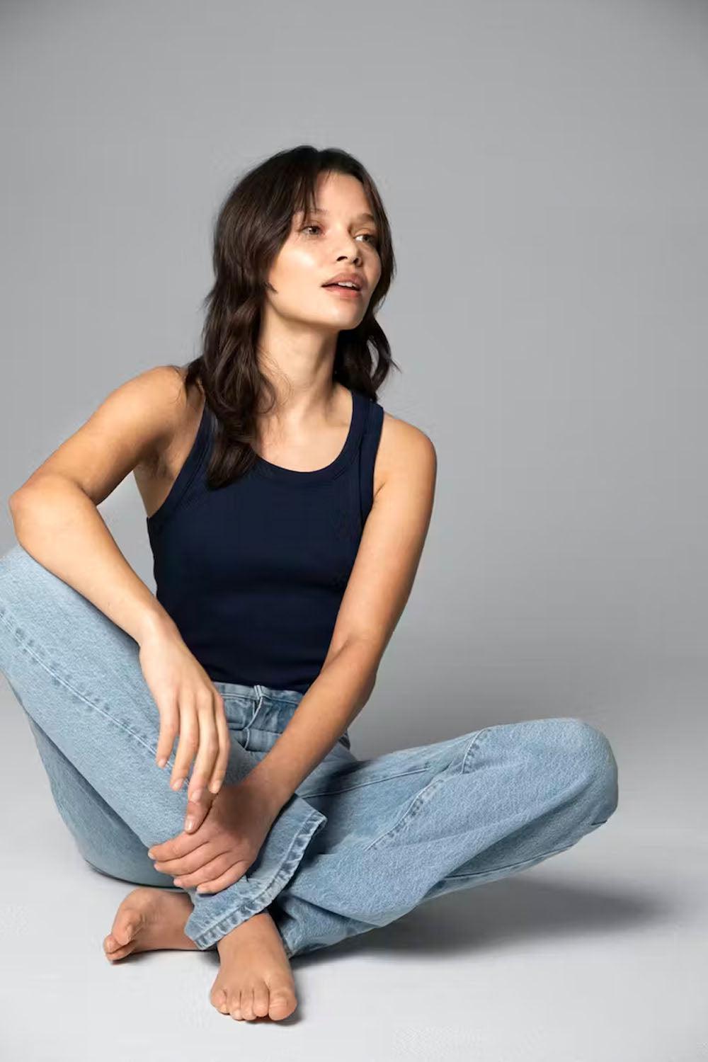 Pia Rib Singlet Navy
