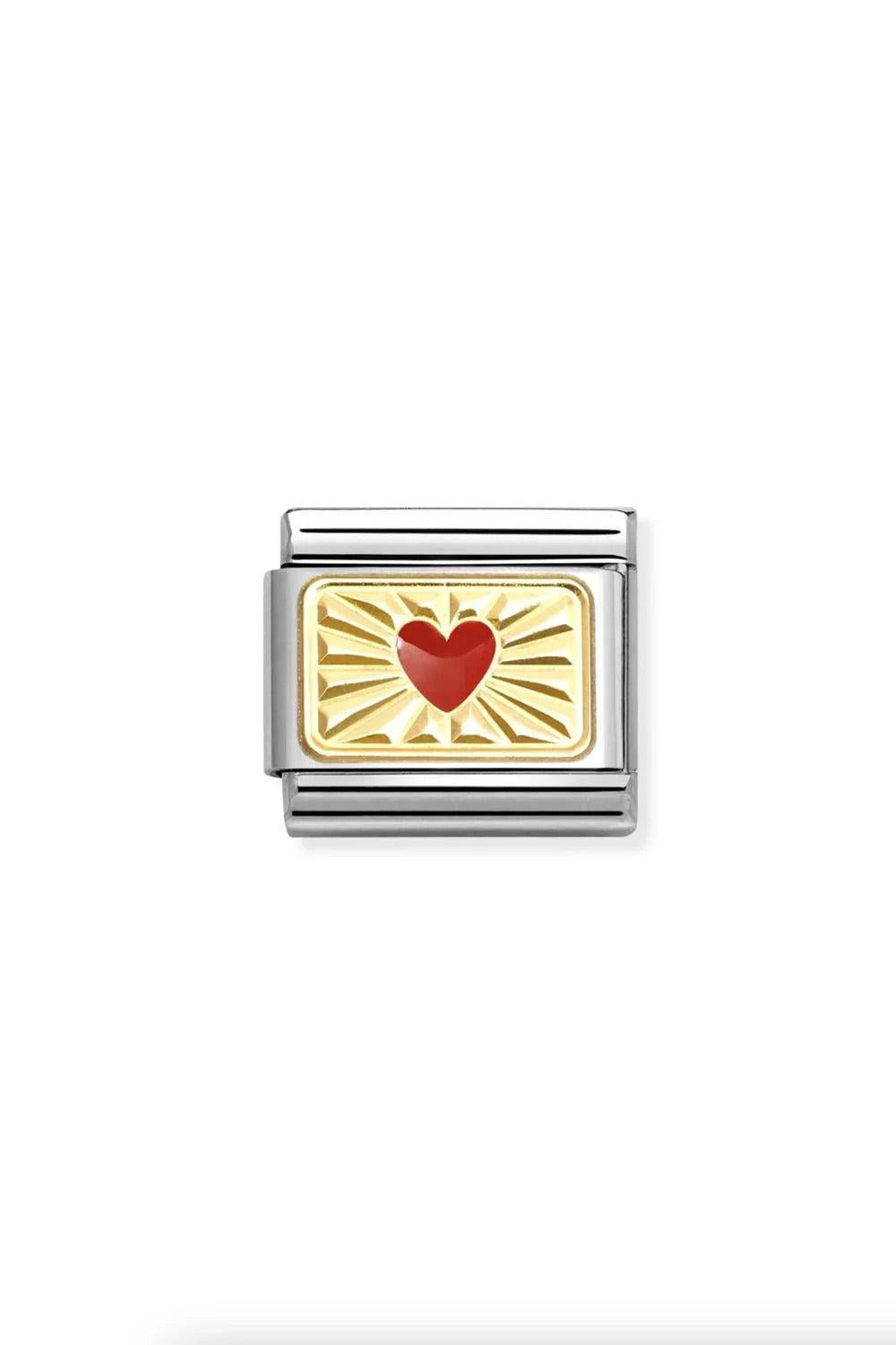 Plates 18k Gold & enamel diamond Red heart Etched detail