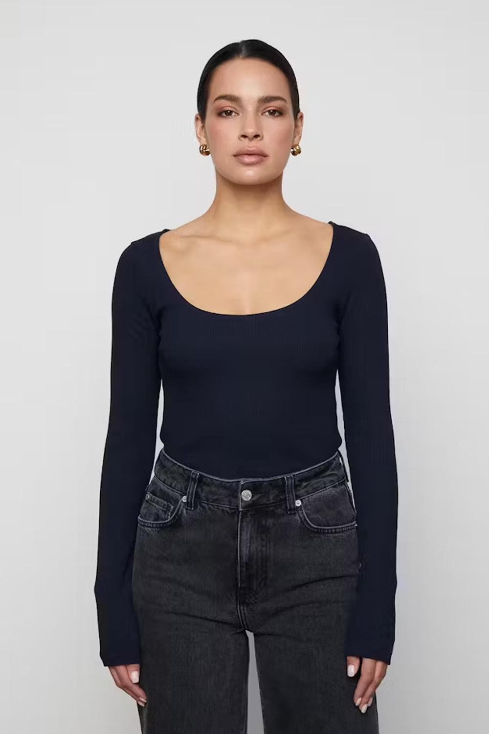 Polly Rib Scoop Neck Navy