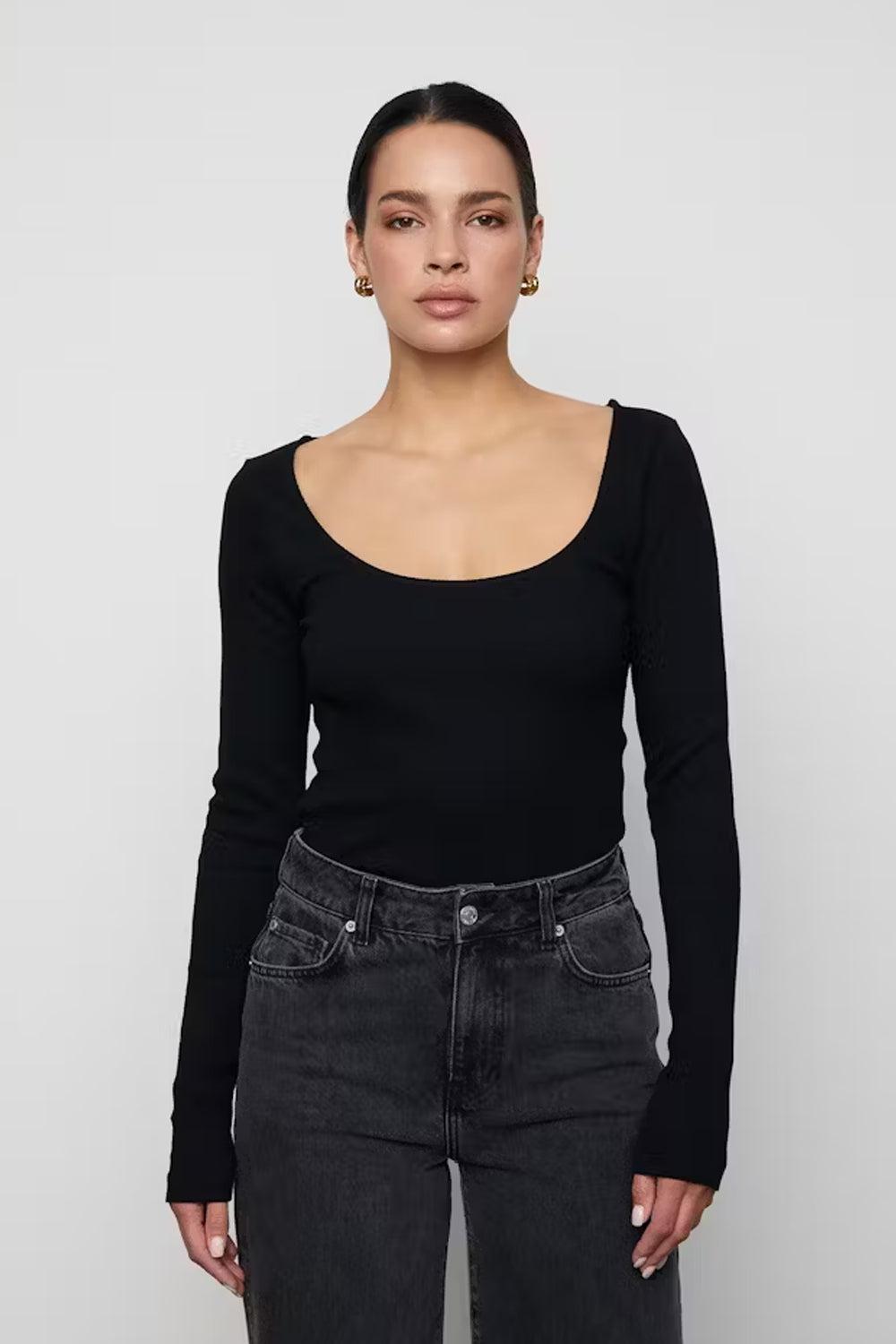 Polly Rib Scoop Neck black