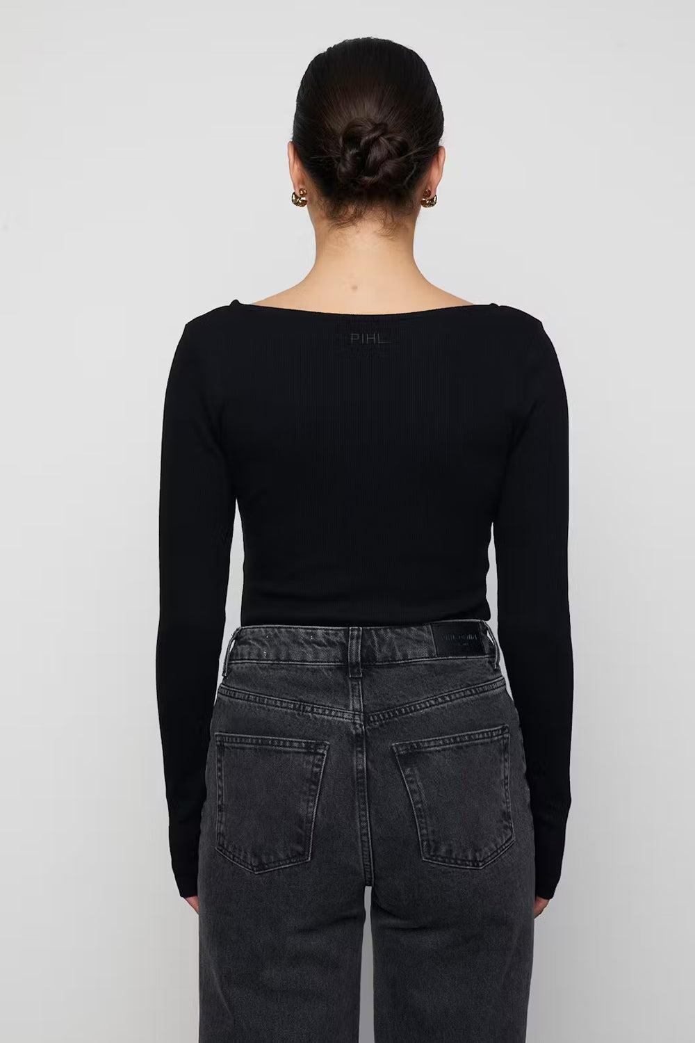 Polly Rib Scoop Neck black